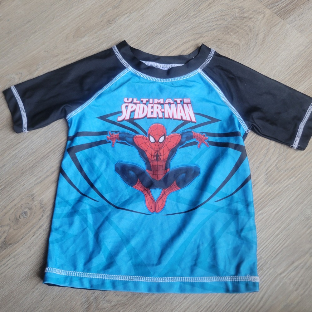 Marvel Boys Spider-Man Rash Guard 4T Blue Black Character Swim Shirt